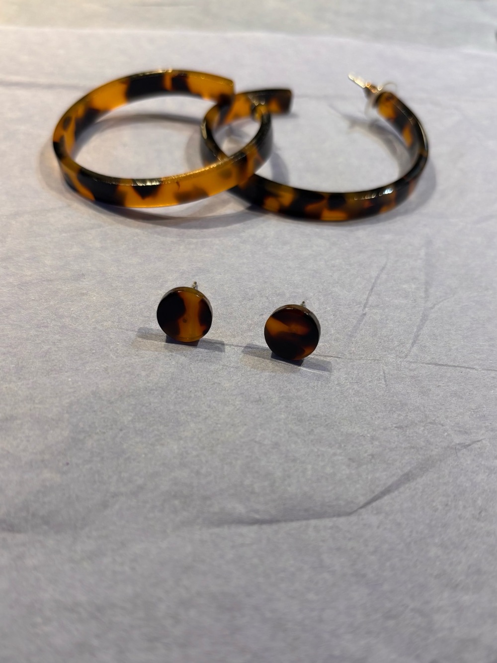 Tortoiseshell Hoop and Stud Earring Set - Brown Tortoise